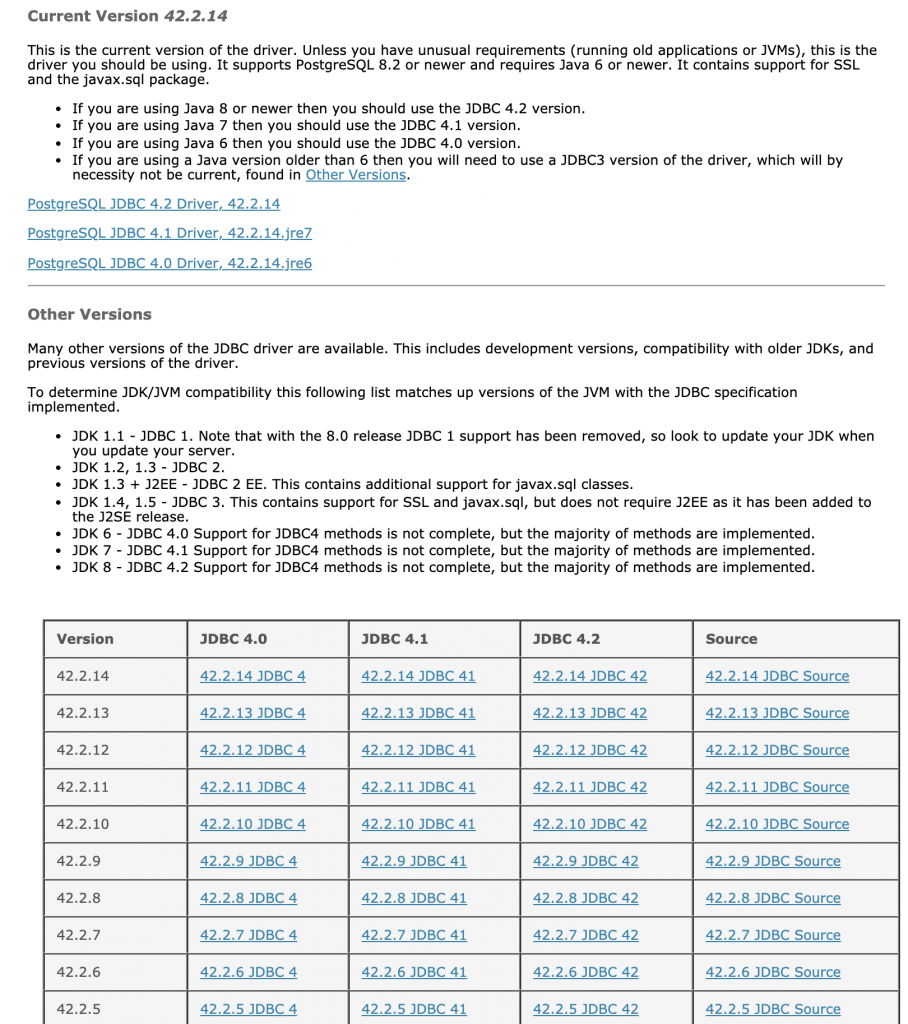 postgresql 不同版本的jdbc驱动程序插图